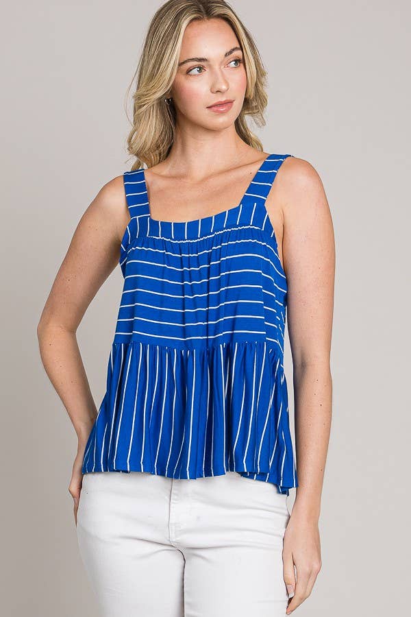 Striped Sleeveless Open Back Baby Doll Knit Tank Top