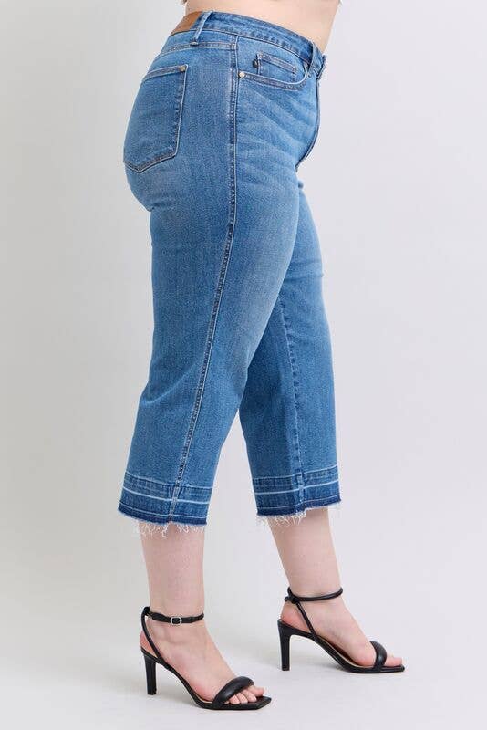 High Waisted Tummy Control Release Hem Crop Wide- PLUS