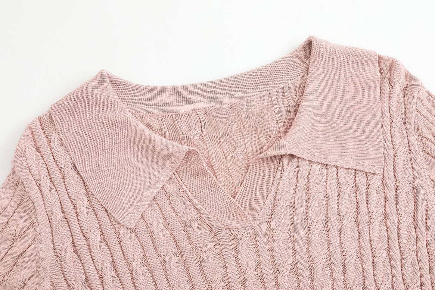 Cable Knit Short Sleeve Polo Top