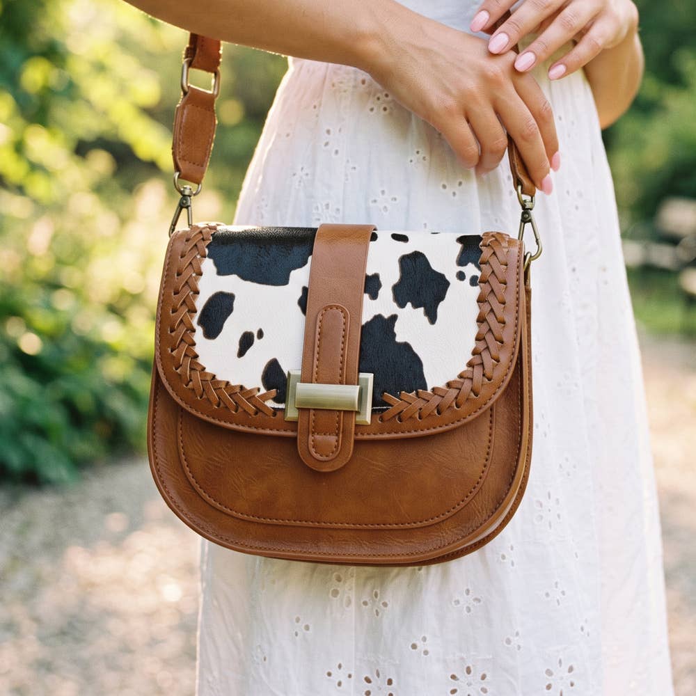 Animal Print Flap Whipstitch Saddle Crossbody Bag