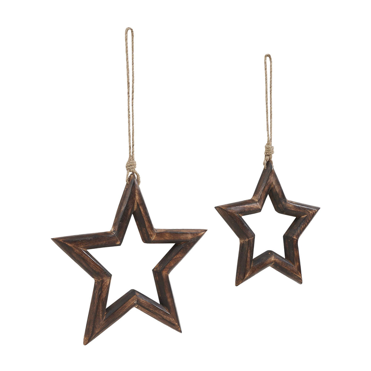 Dark Wooden Christmas Star Ornament Set of 2 - 8/9.75 inch