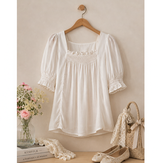 DAINTY DELIGHT PUFF SLEEVE SMOCKED TOP