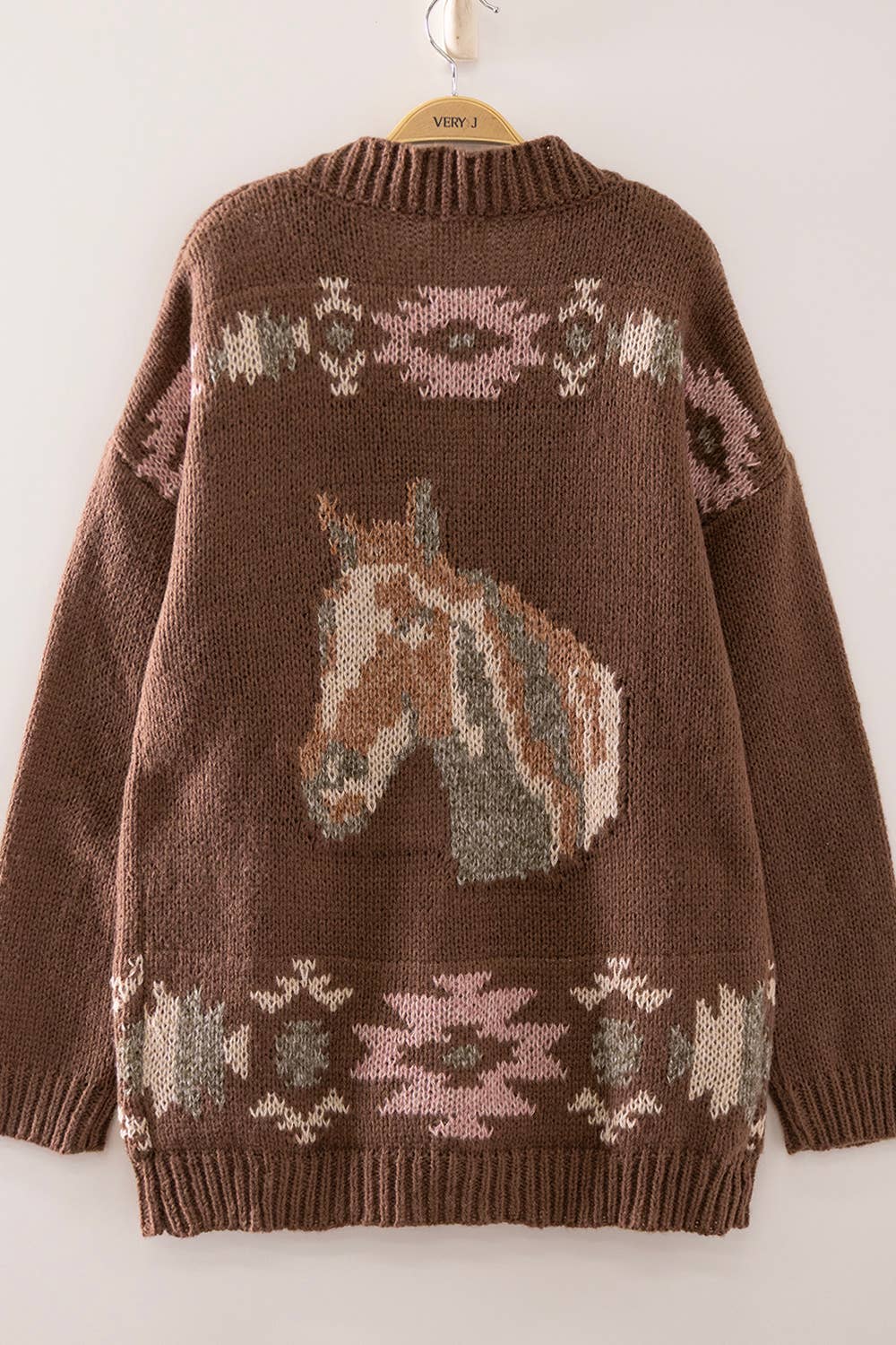 12W3668N-Western Horse Intarsia Knit Cardigan
