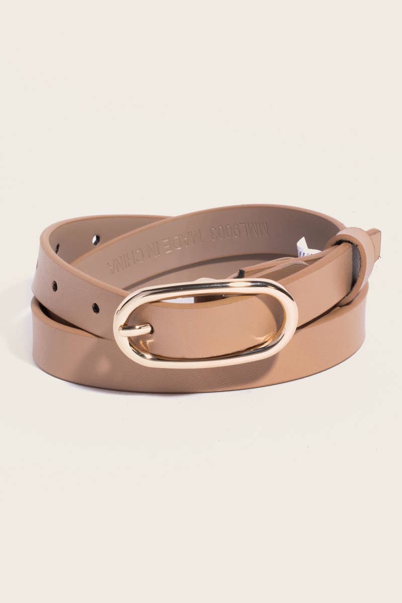 Long Oval Buckle Leather Belt