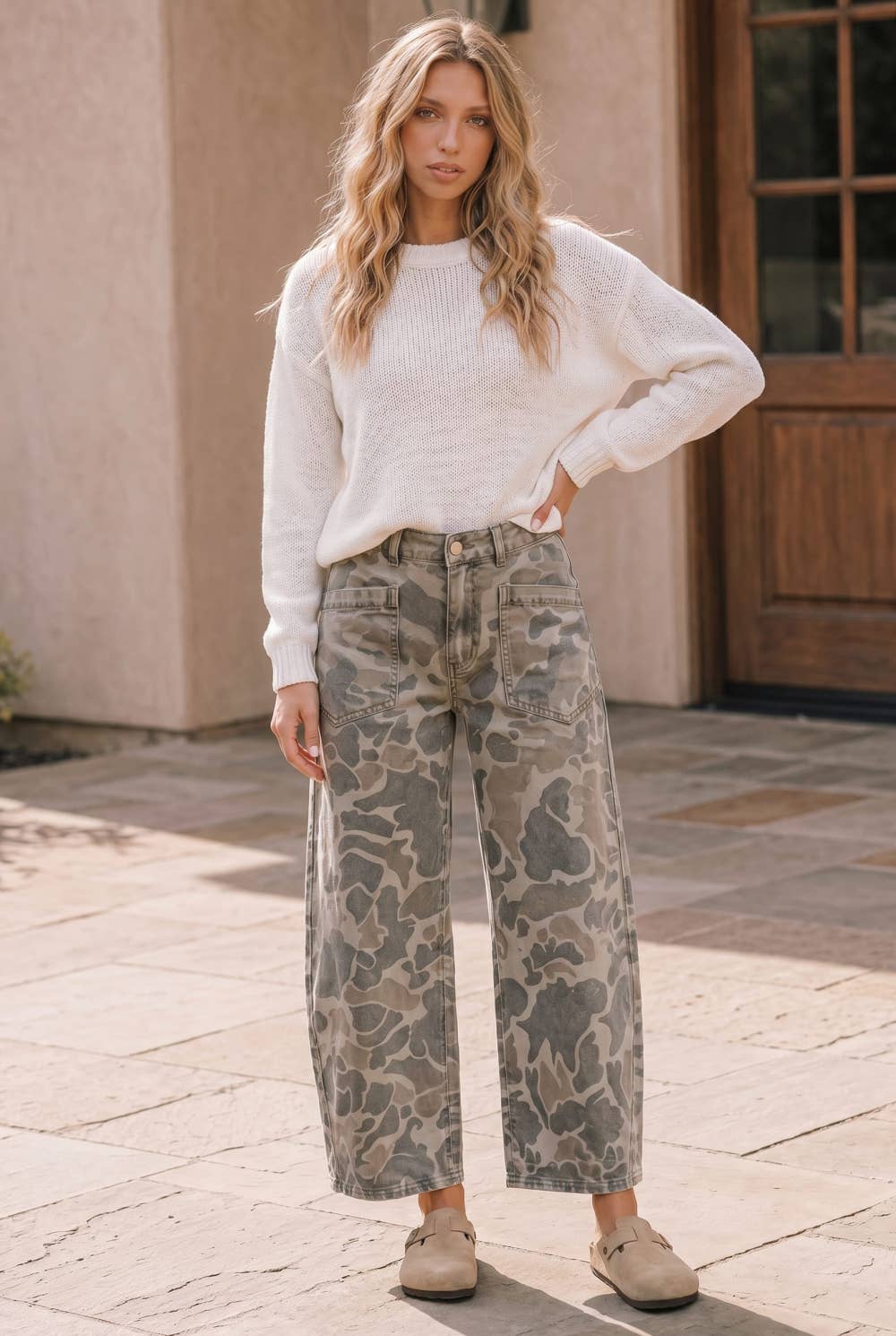 Camo Wide Leg Utility Denim Pants