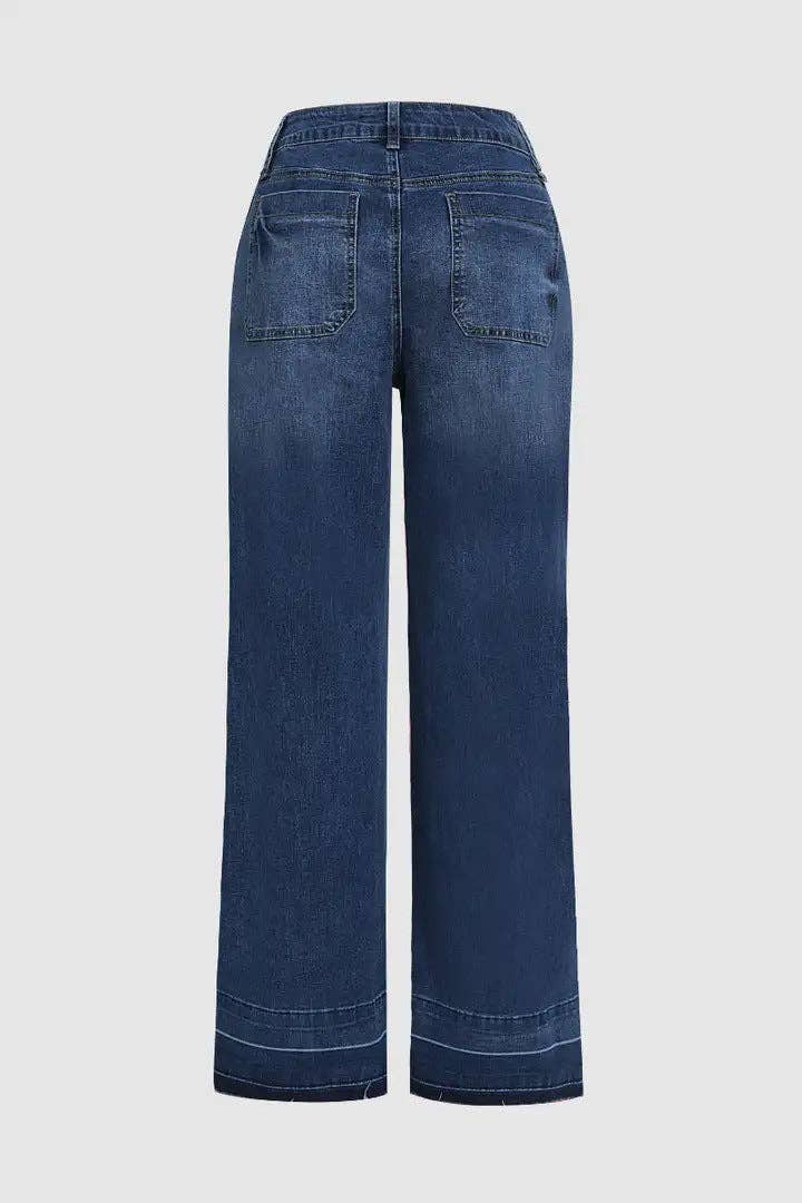 Light Wash Denim Jeans High Waist Wide Leg Casual