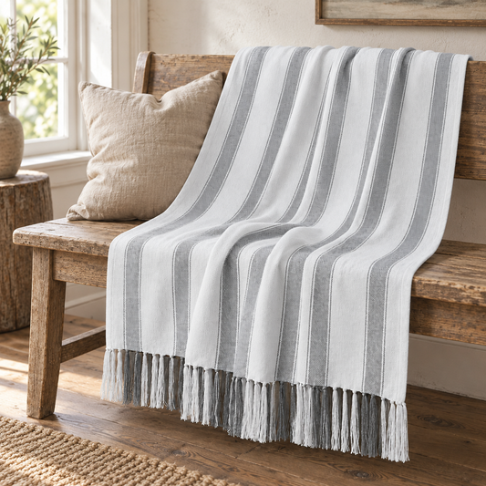 Neutral Farmhouse Stripe Throw Blanket 50x60