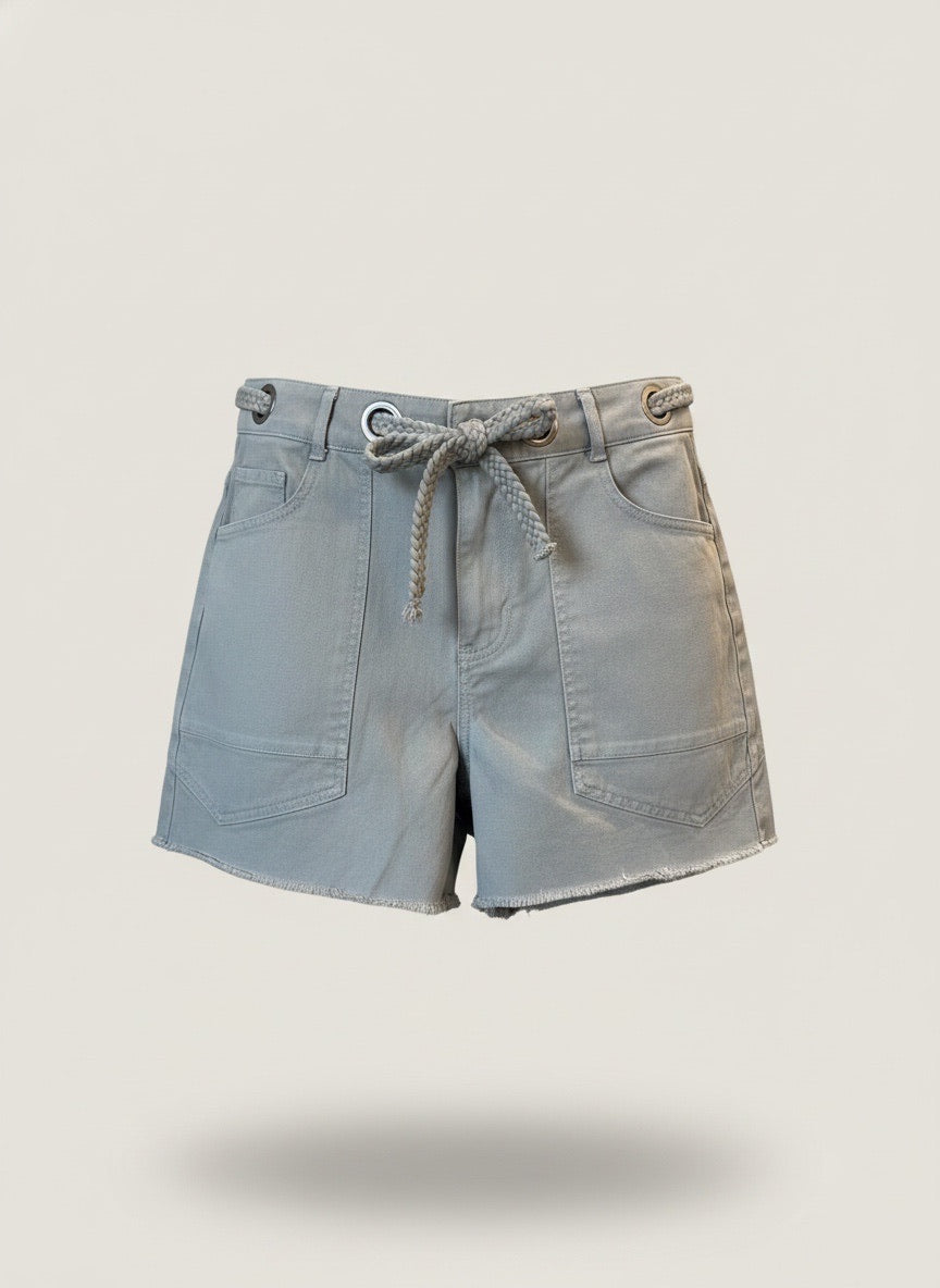J.O.A Denim Tie-Front Shorts with Raw Hem Front Pockets