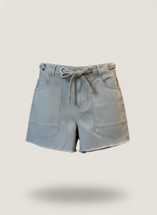 J.O.A Denim Tie-Front Shorts with Raw Hem Front Pockets